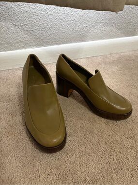 Vince Olive Green Leather Platform Heels